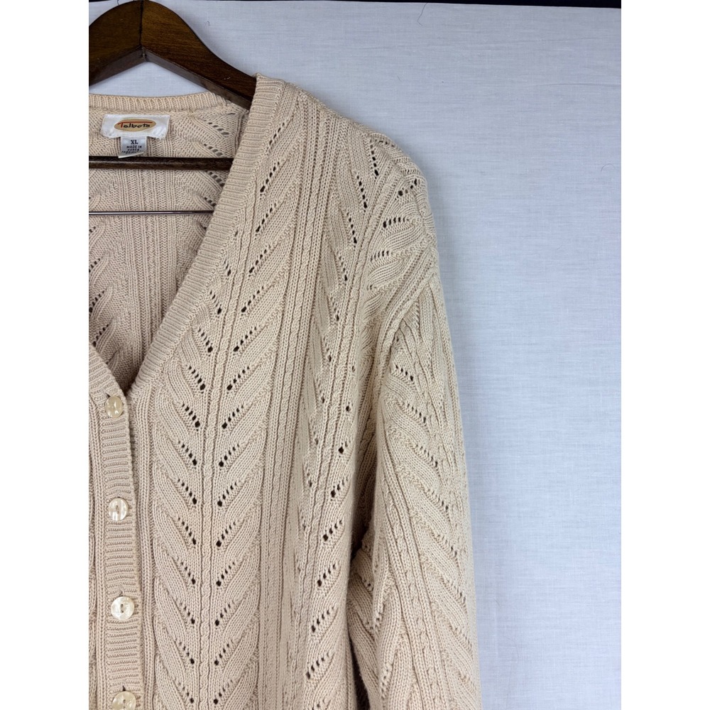 Talbots Womens XL Cream Beige Pointelle Cable Knit Button Front Cardigan Sweater - Picture 4 of 13